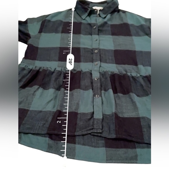 American Eagle Oversized Green & Black Buffalo Plaid Babydoll Flannel Shirt Sz S - Picture 9 of 9